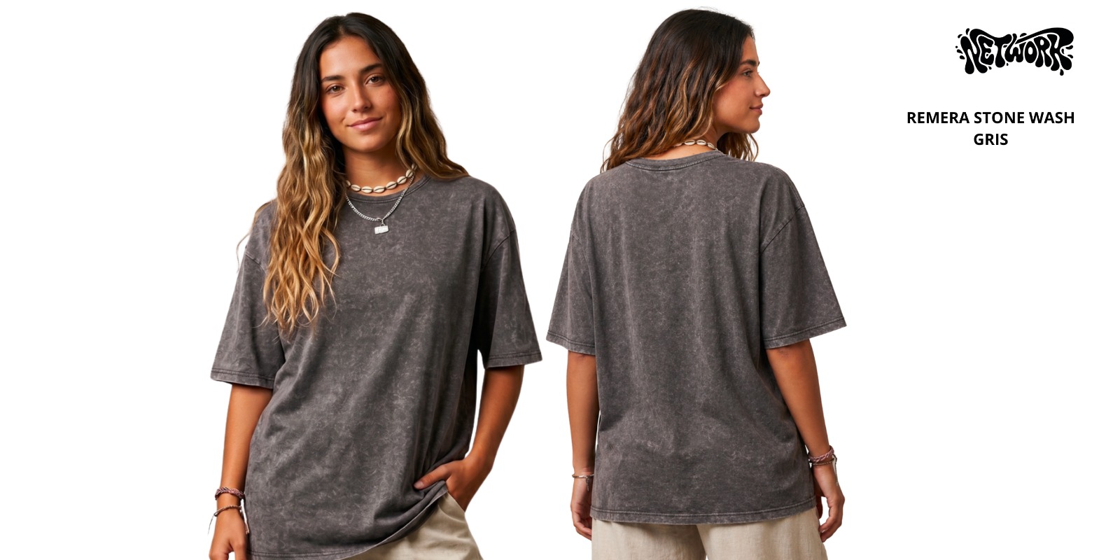 Remera Stone Wash Gris Mujer